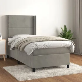 Box spring bed with light gray velvet mattress 100x200 cm by vidaXL, Beds and slatted bases - Ref: Foro24-3132603, Price: 317...