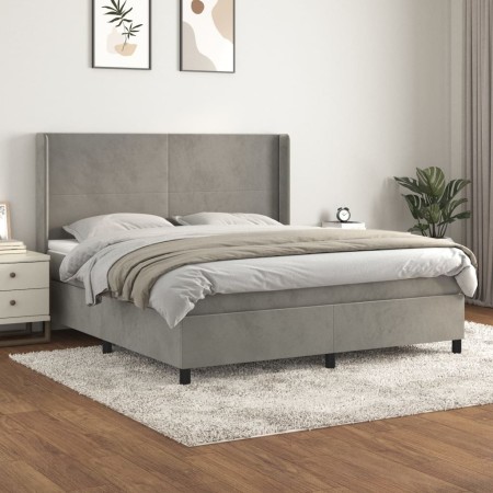 Cama box spring con colchón terciopelo gris claro 180x200 cm de vidaXL, Camas y somieres - Ref: Foro24-3132573, Precio: 584,3...