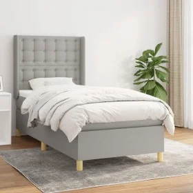 Box spring bed with light gray fabric mattress 90x200 cm by vidaXL, Beds and slatted bases - Ref: Foro24-3132281, Price: 336,...