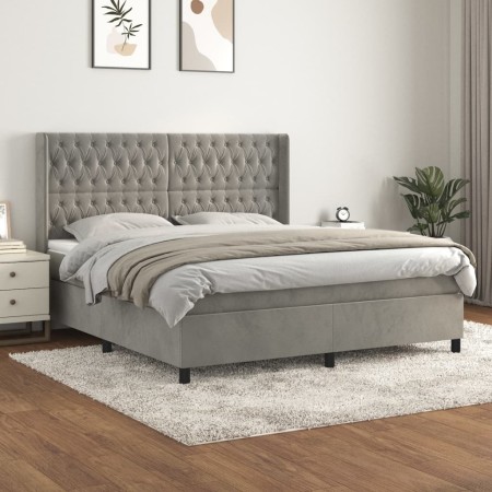 Cama box spring con colchón terciopelo gris claro 180x200 cm de vidaXL, Camas y somieres - Ref: Foro24-3132873, Precio: 627,1...