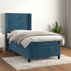 Cama box spring con colchón terciopelo azul oscuro 90x190 cm de vidaXL, Camas y somieres - Ref: Foro24-3132535, Precio: 345,8...