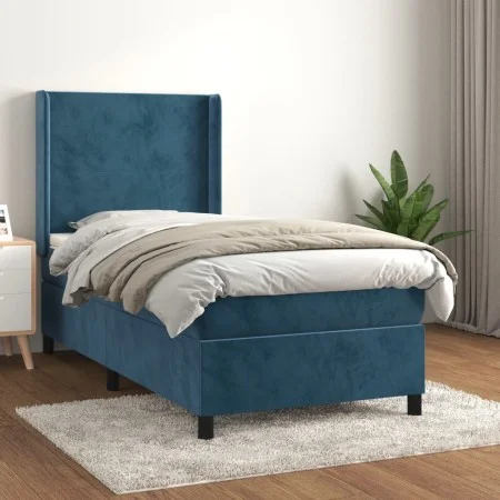 Cama box spring con colchón terciopelo azul oscuro 90x190 cm de vidaXL, Camas y somieres - Ref: Foro24-3132535, Precio: 327,4...