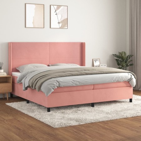 Cama box spring con colchón terciopelo rosa 200x200 cm de vidaXL, Camas y somieres - Ref: Foro24-3132584, Precio: 603,92 €, D...