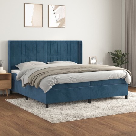 Cama box spring con colchón terciopelo azul oscuro 200x200 cm de vidaXL, Camas y somieres - Ref: Foro24-3132823, Precio: 671,...