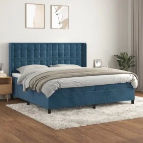 Box spring bed with dark blue velvet mattress 200x200 cm by vidaXL, Beds and slatted bases - Ref: Foro24-3132943, Price: 684,...