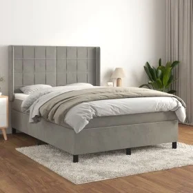 Cama box spring con colchón terciopelo gris claro 140x190 cm de vidaXL, Camas y somieres - Ref: Foro24-3132675, Precio: 571,6...