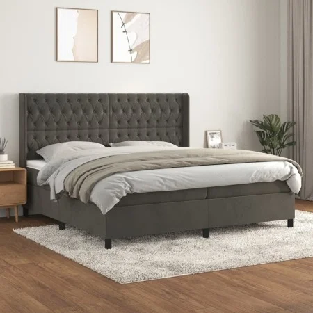Box spring bed with dark gray velvet mattress 200x200 cm by vidaXL, Beds and slatted bases - Ref: Foro24-3132880, Price: 632,...
