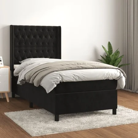 Cama box spring con colchón terciopelo negro 90x200 cm de vidaXL, Camas y somieres - Ref: Foro24-3132839, Precio: 345,18 €, D...