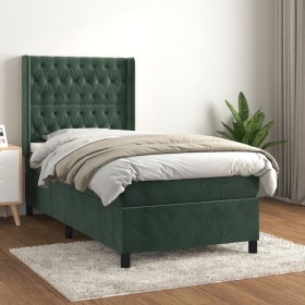 Cama box spring con colchón terciopelo verde oscuro 100x200 cm de vidaXL, Camas y somieres - Ref: Foro24-3132846, Precio: 390...