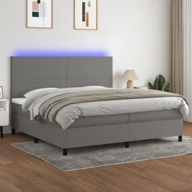 Boxspringbettmatratze und LED-Leuchten hellgrauer Stoff 200x200 cm von vidaXL, Betten und Lattenroste - Ref: Foro24-3134742, ...