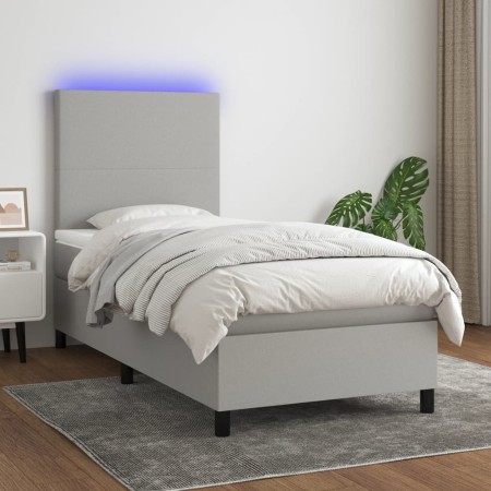 Cama box spring colchón y luces LED tela gris claro 90x200 cm de vidaXL, Camas y somieres - Ref: Foro24-3134685, Precio: 348,...