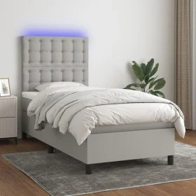 Cama box spring colchón y luces LED tela gris claro 90x200 cm de vidaXL, Camas y somieres - Ref: Foro24-3135165, Precio: 334,...