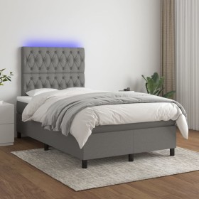 Cama box spring con colchón y LED tela gris oscuro 120x200 cm de vidaXL, Camas y somieres - Ref: Foro24-3135102, Precio: 443,...