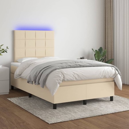 Cama box spring con colchón y LED tela crema 120x200 cm de vidaXL, Camas y somieres - Ref: Foro24-3134866, Precio: 422,58 €, ...