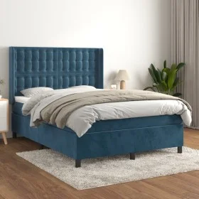 Box spring bed with dark blue velvet mattress 140x200 cm by vidaXL, Beds and slatted bases - Ref: Foro24-3132925, Price: 487,...