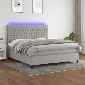 Cama box spring colchón y luces LED tela gris claro 180x200 cm de vidaXL, Camas y somieres - Ref: Foro24-3135133, Precio: 588...