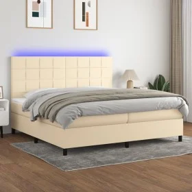 Cama box spring colchón y luces LED tela crema 200x200 cm de vidaXL, Camas y somieres - Ref: Foro24-3134906, Precio: 601,09 €...