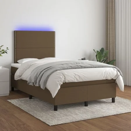 Cama box spring con colchón y LED tela marrón oscuro 120x200 cm de vidaXL, Camas y somieres - Ref: Foro24-3134784, Precio: 41...