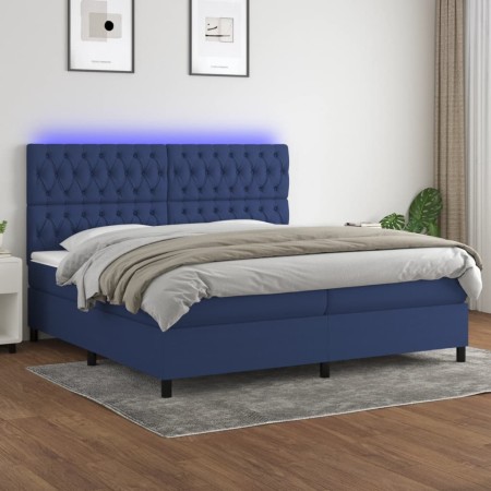 Cama box spring colchón y luces LED tela azul 200x200 cm de vidaXL, Camas y somieres - Ref: Foro24-3135147, Precio: 715,11 €,...