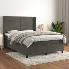 Box spring bed with dark gray velvet mattress 140x190 cm by vidaXL, Beds and slatted bases - Ref: Foro24-3132736, Price: 499,...