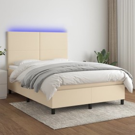 Cama box spring colchón y luces LED tela crema 140x200 cm de vidaXL, Camas y somieres - Ref: Foro24-3134722, Precio: 515,65 €...