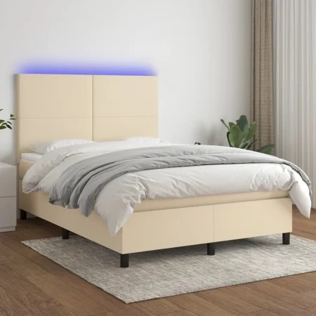 Cama box spring colchón y luces LED tela crema 140x200 cm de vidaXL, Camas y somieres - Ref: Foro24-3134722, Precio: 502,28 €...