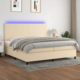 Cama box spring colchón y luces LED tela crema 200x200 cm de vidaXL, Camas y somieres - Ref: Foro24-3134746, Precio: 630,00 €...