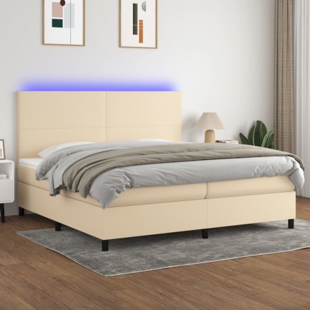Cama box spring colchón y luces LED tela crema 200x200 cm de vidaXL, Camas y somieres - Ref: Foro24-3134746, Precio: 626,65 €...