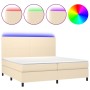 Cama box spring colchón y luces LED tela crema 200x200 cm de vidaXL, Camas y somieres - Ref: Foro24-3134746, Precio: 626,65 €...