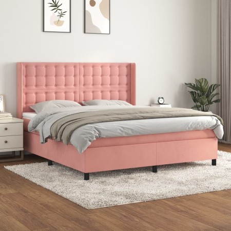Cama box spring con colchón terciopelo rosa 180x200 cm de vidaXL, Camas y somieres - Ref: Foro24-3132938, Precio: 570,82 €, D...