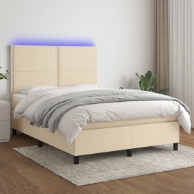 Cama box spring colchón y luces LED tela crema 140x200 cm de vidaXL, Camas y somieres - Ref: Foro24-3134802, Precio: 483,52 €...