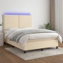Cama box spring colchón y luces LED tela crema 140x200 cm de vidaXL, Camas y somieres - Ref: Foro24-3134802, Precio: 483,52 €...