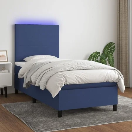 Cama box spring colchón y luces LED tela azul 90x200 cm de vidaXL, Camas y somieres - Ref: Foro24-3134691, Precio: 341,01 €, ...
