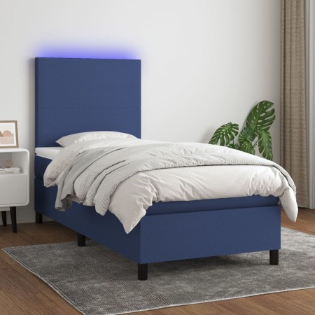 Cama box spring colchón y luces LED tela azul 90x200 cm de vidaXL, Camas y somieres - Ref: Foro24-3134691, Precio: 339,89 €, ...