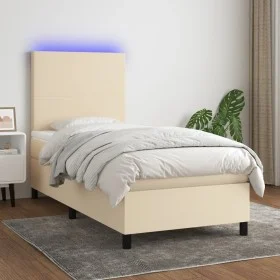 Cama box spring colchón y luces LED tela crema 100x200 cm de vidaXL, Camas y somieres - Ref: Foro24-3134698, Precio: 352,11 €...