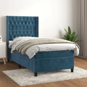Box spring bed with dark blue velvet mattress 90x200 cm by vidaXL, Beds and slatted bases - Ref: Foro24-3132841, Price: 384,5...