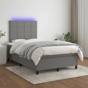 Cama box spring con colchón y LED tela gris oscuro 120x200 cm de vidaXL, Camas y somieres - Ref: Foro24-3134862, Precio: 413,...