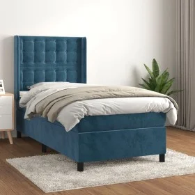 Cama box spring con colchón terciopelo azul oscuro 90x200 cm de vidaXL, Camas y somieres - Ref: Foro24-3132901, Precio: 378,5...