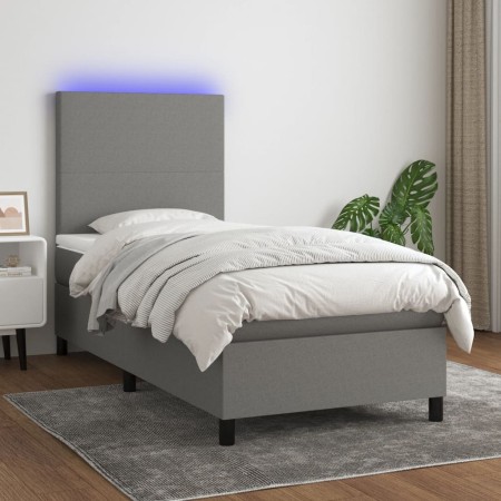 Cama box spring colchón y luces LED tela gris oscuro 90x200 cm de vidaXL, Camas y somieres - Ref: Foro24-3134686, Precio: 376...