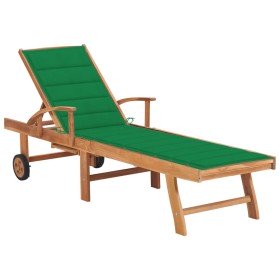 Tumbona con cojín verde madera maciza de teca en Tumbonas | Comprar online en Foru.es
