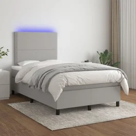 Cama box spring con colchón tela y LED gris claro 120x200 cm de vidaXL, Camas y somieres - Ref: Foro24-3134781, Precio: 402,5...