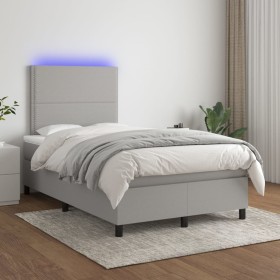 Cama box spring con colchón tela y LED gris claro 120x200 cm de vidaXL, Camas y somieres - Ref: Foro24-3134781, Precio: 402,4...