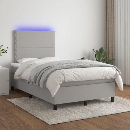 Cama box spring con colchón tela y LED gris claro 120x200 cm de vidaXL, Camas y somieres - Ref: Foro24-3134781, Precio: 402,4...