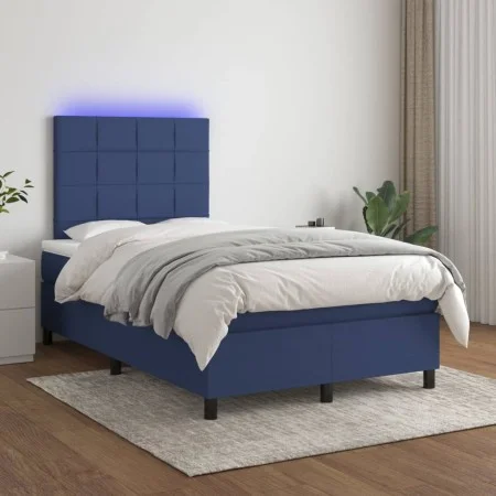 Cama box spring con colchón y LED tela azul 120x200 cm de vidaXL, Camas y somieres - Ref: Foro24-3134867, Precio: 438,65 €, D...