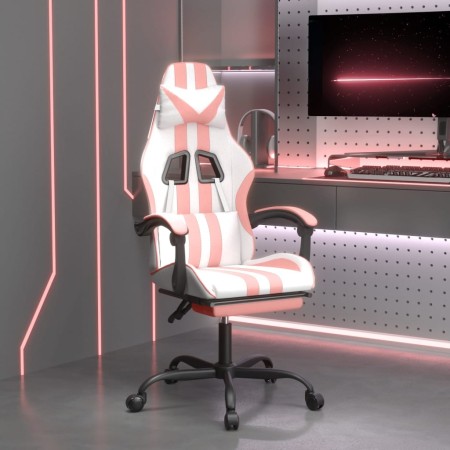 Silla gaming giratoria y reposapiés cuero sintético blanco rosa en Sillas gaming | Comprar online en Foru.es