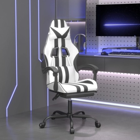 Silla gaming giratoria reposapiés cuero sintético blanco negro en Sillas gaming | Comprar online en Foru.es