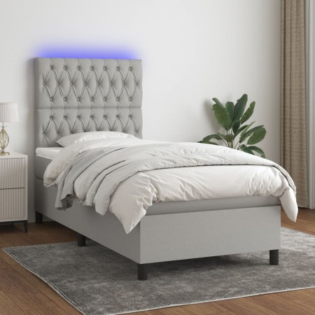 Cama box spring colchón y luces LED tela gris claro 90x190 cm de vidaXL, Camas y somieres - Ref: Foro24-3135077, Precio: 320,...