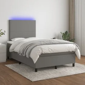 Cama box spring con colchón y LED tela gris oscuro 120x200 cm de vidaXL, Camas y somieres - Ref: Foro24-3134702, Precio: 412,...