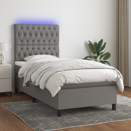 Cama box spring colchón y luces LED tela gris oscuro 90x200 cm de vidaXL, Camas y somieres - Ref: Foro24-3135086, Precio: 379...
