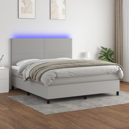 Cama box spring colchón y luces LED tela gris claro 180x200 cm de vidaXL, Camas y somieres - Ref: Foro24-3134733, Precio: 608...